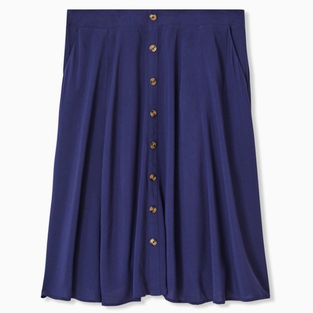 Torrid Midi Challis Button-Front Skirt in Peacoat